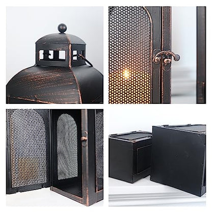 럭셔리 랜턴 장식 야외 및 실내, 2개 세트 (48.3cm(19인치) 및 33cm(13인치)) 금속 캔들 랜턴 장식, 빈티지 벽걸이 캔들 홀더, 현관 파티오 웨딩 농가 가정, 크리스마스 장식용 - color: 블랙 브러시 포함 / 48.3cm(19인치)+33cm(1
