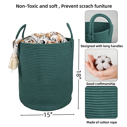 XUANGUO Cotton Rope Laundry Basket Hamper for Clothes Large Dark Green - color: dark green, size: Regular