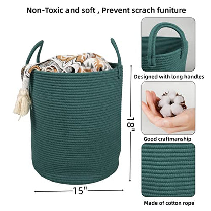 XUANGUO Cotton Rope Laundry Basket Hamper for Clothes Large Dark Green - color: dark green, size: Regular