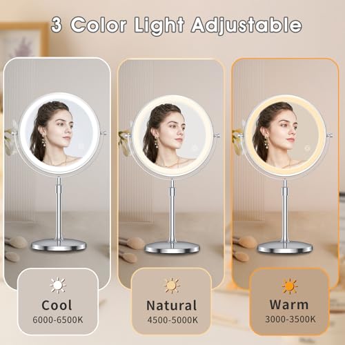 MILPROX Adjustable Height Makeup Mirror with 10X Magnifying & Light, Silver - color: Silver