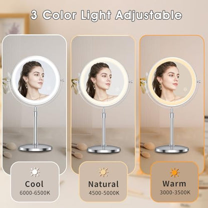 MILPROX Adjustable Height Makeup Mirror with 10X Magnifying & Light, Silver - color: Silver