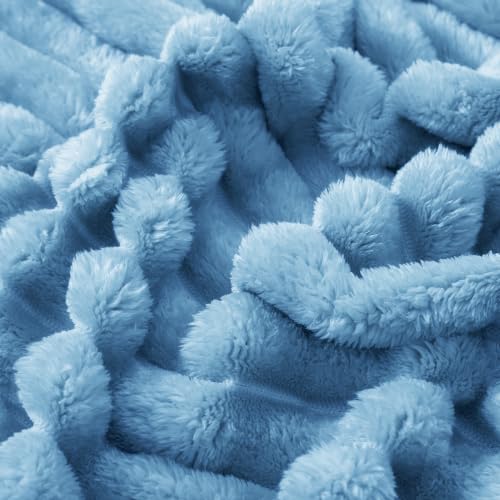 Taliska Ribbed Fleece Throw Blanket for Couch, Light Blue, 50"x60" - color: Light Blue, size: Throw(50"x60")