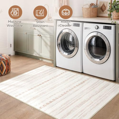 Nakagishi Boho 4x6 Area Rug Living Room Rugs Machine Washable Beige/Brown - color: Beige Brown, size: 4' X 6' (Rectangular)