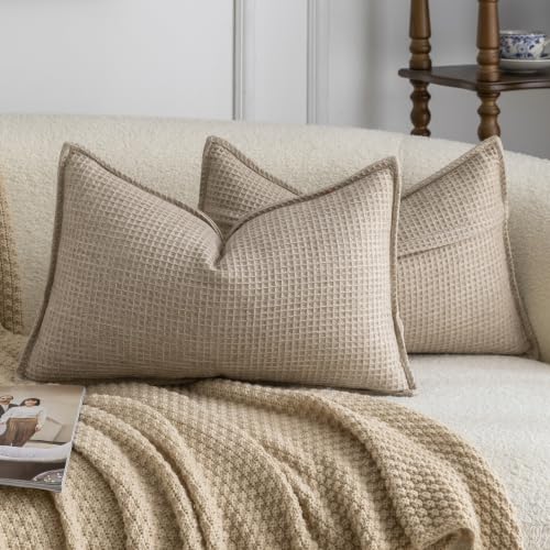 MADIZZ Pack of 2 Decorative Throw Pillow Covers 20x12 Inch Taupe Linen Blend Throw Pillows Soft Solid Textured Cushion Covers for Couch Sofa Bedroom Living Room - color: Taupe, size: 20" x 12" (Pack of 2)