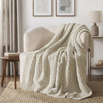 EVERGRACEHOME Chunky Chenille Knit Throw Blanket, Birch, 50" x 60" - color: Birch, size: 50" x 60"