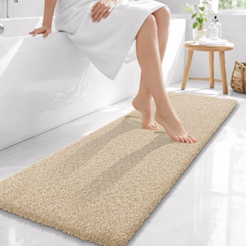 OLANLY Microfiber Bathroom Runner Rugs 59x20, Soft Absorbent Bath Mat, Sand - color: Sand, size: 59" X 20"