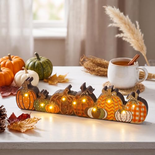 Yousoontic Lighted Pumpkins Table Decor Rustic Fall Tabletop Sign - style: Retro Pumpkin