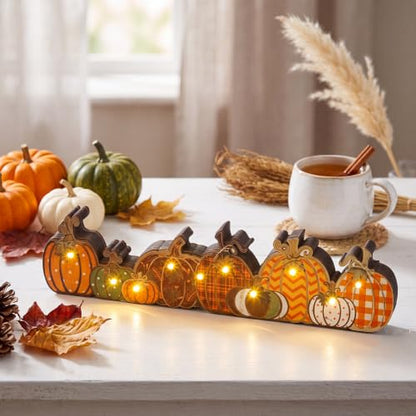 Yousoontic Lighted Pumpkins Table Decor Rustic Fall Tabletop Sign - style: Retro Pumpkin