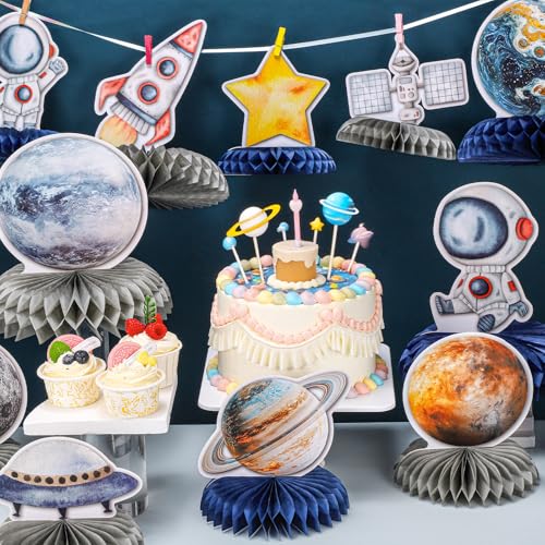 12 PCS Space Theme Party Decorations Outer Space Honeycomb Centerpieces - style: Space
