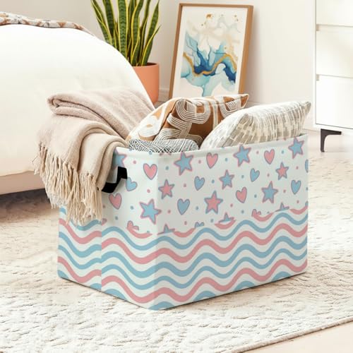 Pastel Stars Hearts Laundry Hamper, 56L Large Foldable Laundry Basket with Handles, for Family Clothes, Toy Storage Bin, Blankets,Decorative Organizer for Shelves & Closet Home Decor Bedroom & Nursery - color: Pastel Stars Hearts