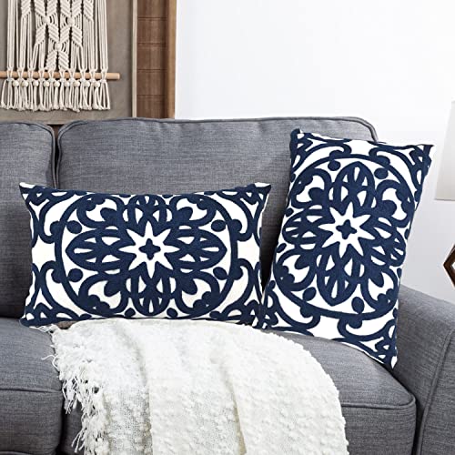 Alysheer Boho Embroidered Lumbar Throw Pillow Cover 12"x 20" Set of 2 Navy - color: Navy, size: 20" x 12" (Pack of 2)