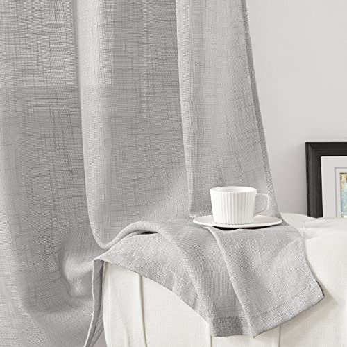 HOMEIDEAS Light Gray Linen Textured Sheer Curtains, 52 X 84 Inch, 2 Panels - color: Light Grey, size: 52"W x 84"L (Pack of 2)
