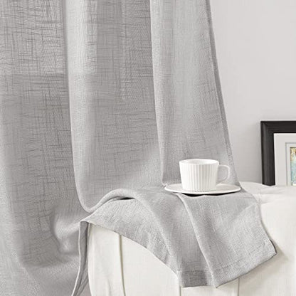 HOMEIDEAS Light Gray Linen Textured Sheer Curtains, 52 X 84 Inch, 2 Panels - color: Light Grey, size: 52"W x 84"L (Pack of 2)