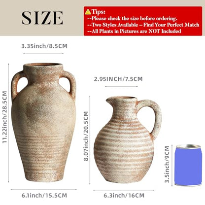 Ceramic Vase with Handles,11 inch Tall Brown Terracotta Vase - size: 11 Inch-brown-rustic