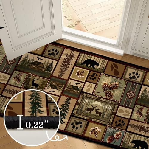Rustic Cabin Runner Rug 2x4,Deer Bear Wildlife Kitchen Runners Rug - size: 2'x4'