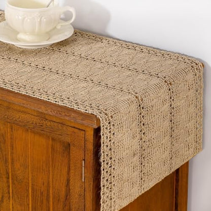 Burlap Brown Woven Table Runner Boho Cotton Linen 11"×48" - color: Burlap Brown, size: 11" × 48"