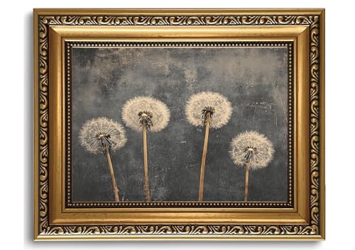 Vintage Gold Framed Dandelion Wall Art Moody Dandelion Wall Decor 8x10in - color: Dandelion, size: 10"L x 8"W