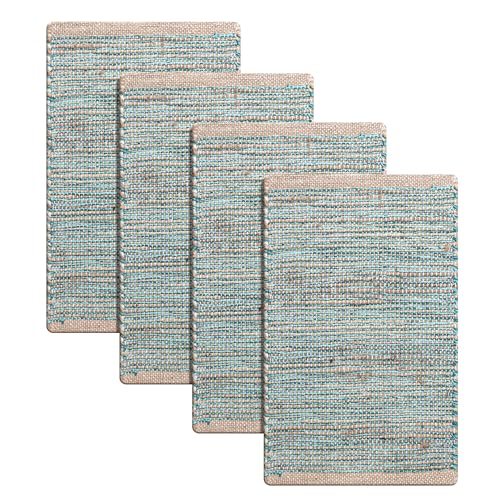 Cotton/Jute Placemats Set of 4-13x19 Inch,Natural-Aqua Turquoise - color: Natural - Aqua Turquoise