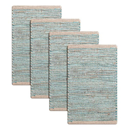 Cotton/Jute Placemats Set of 4-13x19 Inch,Natural-Aqua Turquoise - color: Natural - Aqua Turquoise