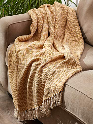 DII Diamond Throw Collection Cotton Woven, 50x60, Honey Gold - color: Honey Gold, size: 50x60"