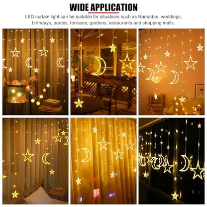 Star Moon Curtain String Lights,126 LED Ramadan Decorations Ramadan Curtain String Lights, 2 Lighting Modes, Waterproof Fairy Lights, Starry Lights for Christmas, Wedding, Party, Home, Patio Lawn