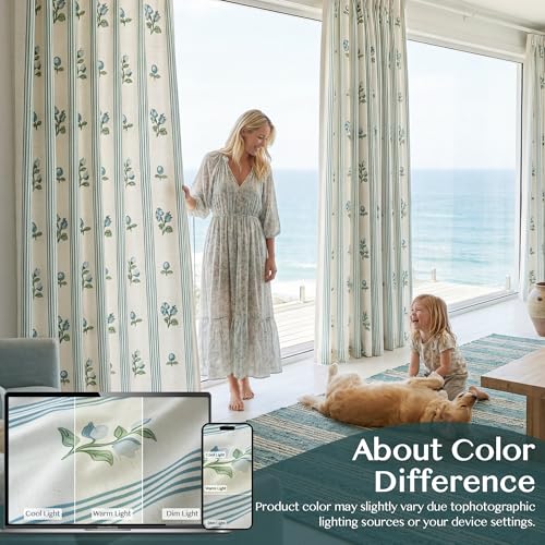 Pinch Pleat Linen Blend Curtains Blue Stripe Floral, 40"W x 84 Inches Long - color: Blue Stirpe, size: 40"W x 84"L (Pack of 2)