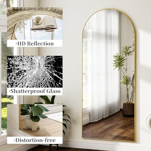 Matte Gold Arched 71"x26" Mirror Full Length Leaning Hanging - color: Gold, size: 71"L x 26"W