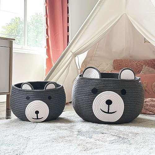 CherryNow Baby Basket for Gifts Empty, Cute Bear Design, Grey - color: Grey, size: 10.5"D x 8.5"H