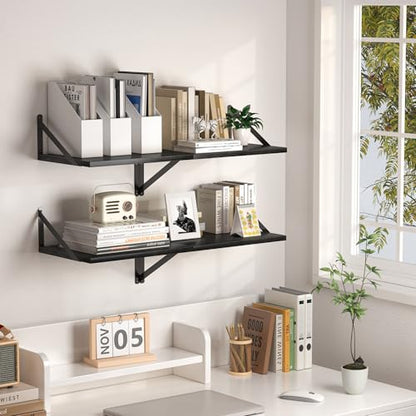 Heimlove 16W x 12D Deep Floating Shelves Set of 2 Black - color: Black With Black Metal Bracket, size: 16Wx12Dx5.8H