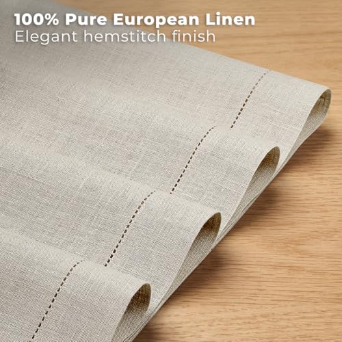 Signature Linen™ by D'Moksha, Natural Placemats Set of 4, 14 x 19 Inch, 100% Pure Linen Table Mats, Hemstitch, Machine Washable Cloth Placemats- Fall, Weddings, Outdoor Hosting - color: Natural, size: Set of 4 (14 X 19 Inch)