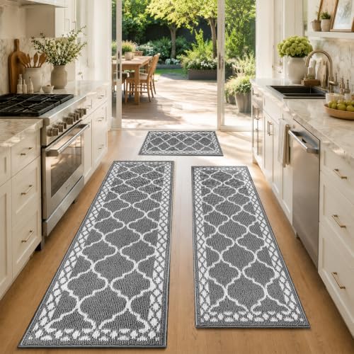 3 Piece Kitchen Rugs, Non Slip Waterproof Mats for Home(Grey) - color: Grey, size: 3-SET