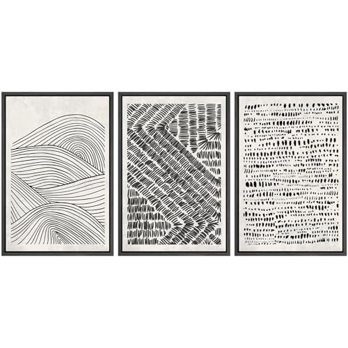 SIGNWIN Framed Canvas Print Wall Art Set Black Pastel Geometric Landscape Abstract Shapes Cozy Neutral Modern Art Decorative Boho Relax/Zen Nordic for Living Room, Bedroom, Office - 16"x24"x3 Black - color: A13-2207-fo39, size: 16"x24"x3 Panels Black