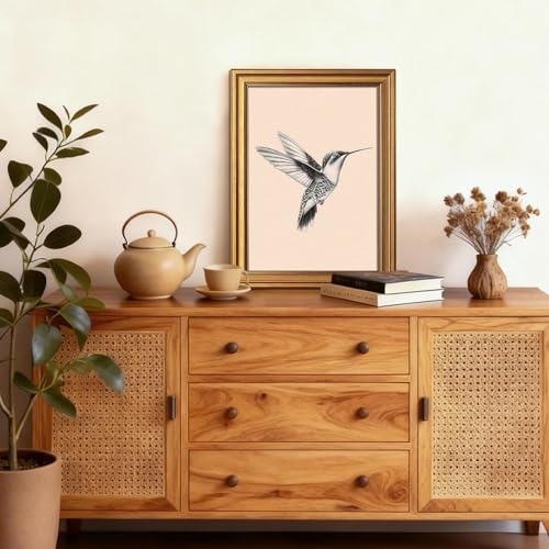Gold Framed Hummingbird Wall Art Black And White Bird Pictures 12x16 Inch - color: Hummingbird, size: 16"L x 12"W