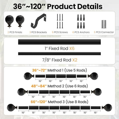 Ycolnaefllr Black Pinecone Curtain Rod, Farmhouse Heavy Duty, Fits 66-120" - color: Black, size: 36-120"