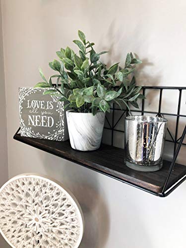 Mkono Floating Shelves Wall Mounted Set of 2 Rustic Wood Storage Display Shelf with Metal Wire Basket 11.4 Inches, Hanging Shelf for Bedroom Bathroom Living Room Kitchen Office, Brown,Small - size: Small