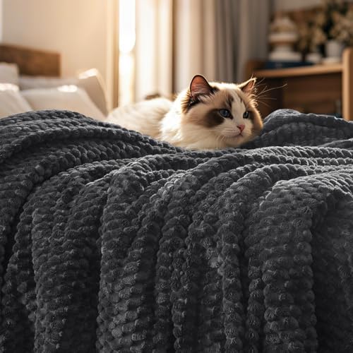 PHF Soft Cozy Fleece Throw Blanket, 340GSM Lightweight Warmth, Dark Grey - color: Dark Grey, size: Throw(50"x60")