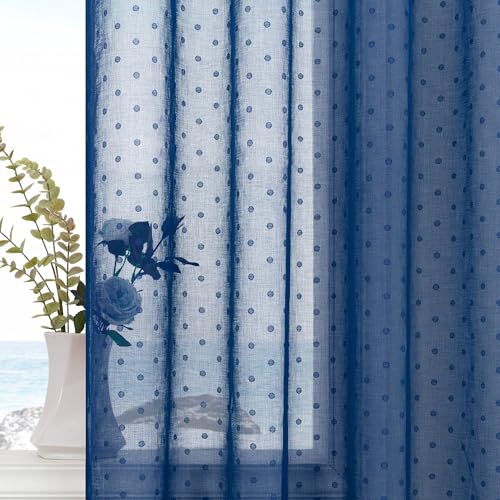 Pitalk Polka Dots Navy Blue Sheer Curtains 96 Inch for Living Room Bedroom - color: Navy Blue, size: 52"W x 96"L (Pack of 2)