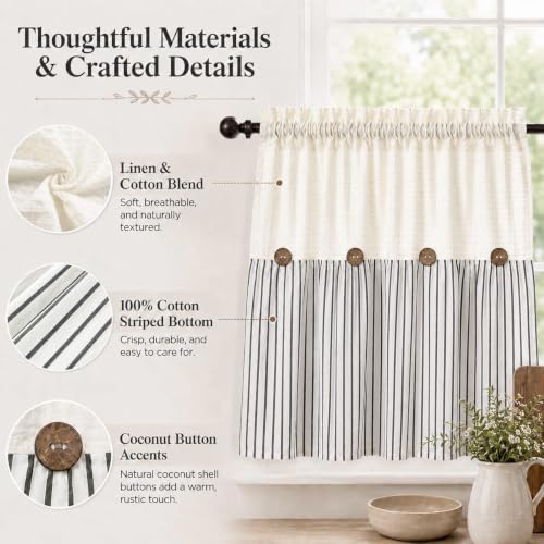 DOSLY IDÉES Spa Waffle and Black Striped Curtains, 26" W x 24" L - color: Beige & Black Striped, size: 26"W x 24"L (Pack of 2)