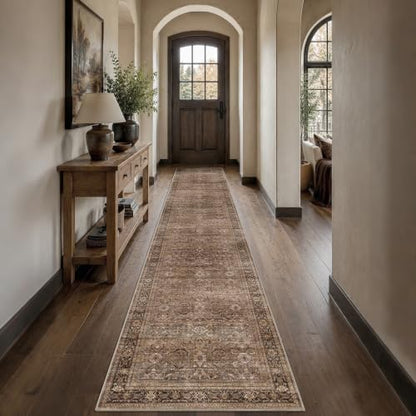 Schweek 2x12 Runner Rug Non-Slip Washable Neutral Rugs for Kitchen Brown - color: Brown, size: 2' x 12' (Runner)