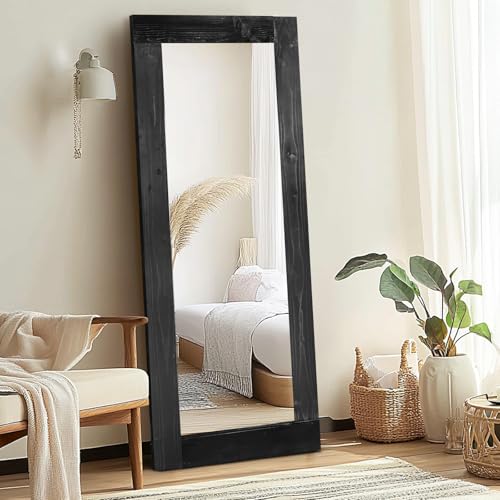 58x24in Full Length Mirror, Solid Wood Convex Frame, Black - color: Black-convex Frame, size: 58"L x 24"W