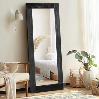 58x24in Full Length Mirror, Solid Wood Convex Frame, Black - color: Black-convex Frame, size: 58"L x 24"W