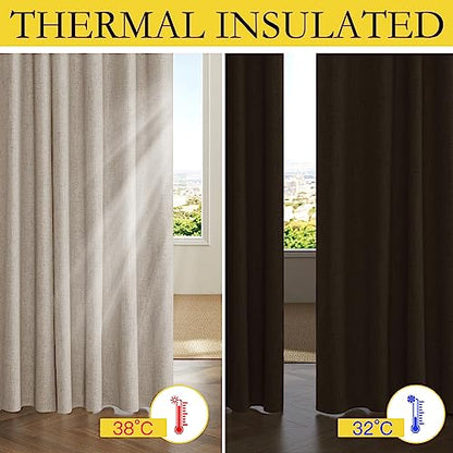 NICETOWN Rod Pocket Full Blackout Natural Linen Curtains 102" Length - color: Natural, size: 52"W x 102"L (Pack of 2)