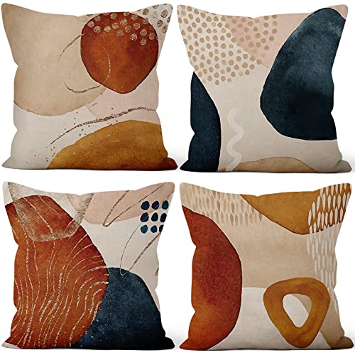 Boho Pillow Covers Abstract Navy Blue Orange 18x18 Set of 4 - color: Abstract 8, size: 18" x 18" (Pack of 4)