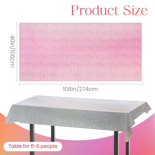 PalePink & Silver Holographic Tablecloth 40" x 108" Hot Pink Party Decoration Valentine's Day Birthday Party Table Decor Iridescence Plastic Table Cloth for Baby Shower Bachelorette Party Supplies - color: Palepink & Silver