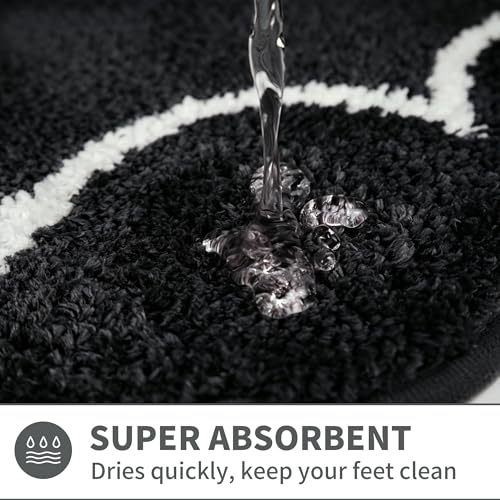Scalloped Black Bathroom Rugs Runner,Non Slip Absorbent 17"x47" - color: Black2, size: 2' x 4'11" (Rectangular)