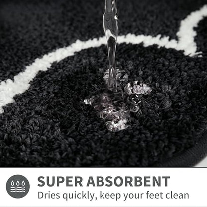 Scalloped Black Bathroom Rugs Runner,Non Slip Absorbent 17"x47" - color: Black2, size: 2' x 4'11" (Rectangular)