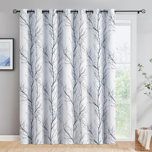 FMFUNCTEX 100% Blackout Blue Grey Tree Branch Curtains 84 Inch 1 Panel - color: Grommet | Blue, size: 100"W x 84"L (Pack of 1)