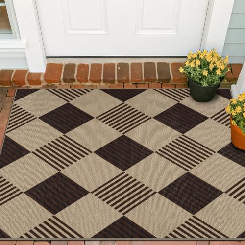 Easy Jute 3x4 Entryway Rug, Washable Non Slip Farmhouse Diamond Checkered - color: Tan Diamond, size: 3' x 4' (Rectangular)