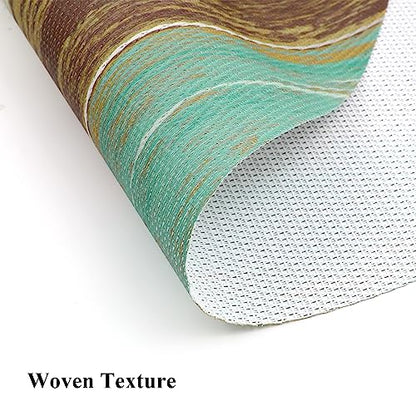 SHACOS Small Round Table Placemats Set of 5 Woven Vinyl Wedge Placemats with Centerpiece Round Table Mats Wipe Clean, Teal Brown Stripe Wood Board - color: Teal Brown