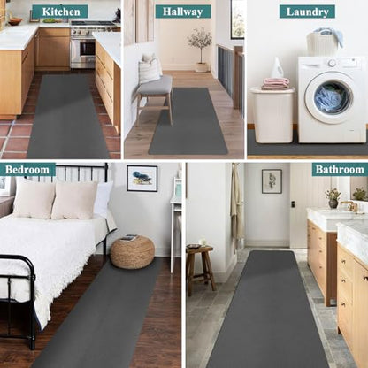 Hallway Runner Rug for Kitchen, 2'x6' Leather-Look Vinyl Waterproof - color: Dark Grey, size: 2' x 6' (Rectangular)